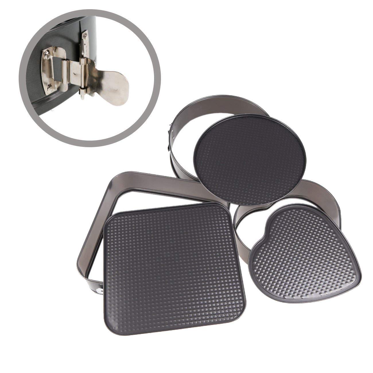 3-Piece Non-Stick Springform Cake Pan Set (Heart, Round & Square)