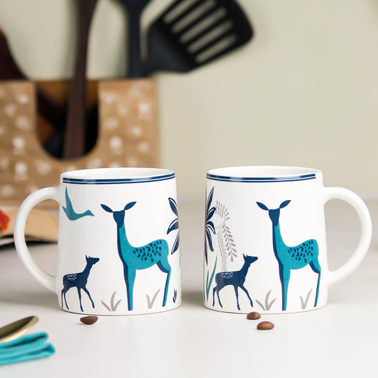 Matte Jungle Blue Ceramic Coffee Mug Set – Pack of 2