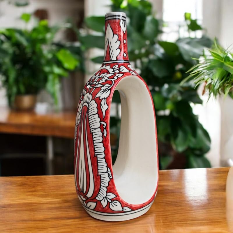 Mughal Elegance Hand-Painted Ceramic Vase – 11 Inch