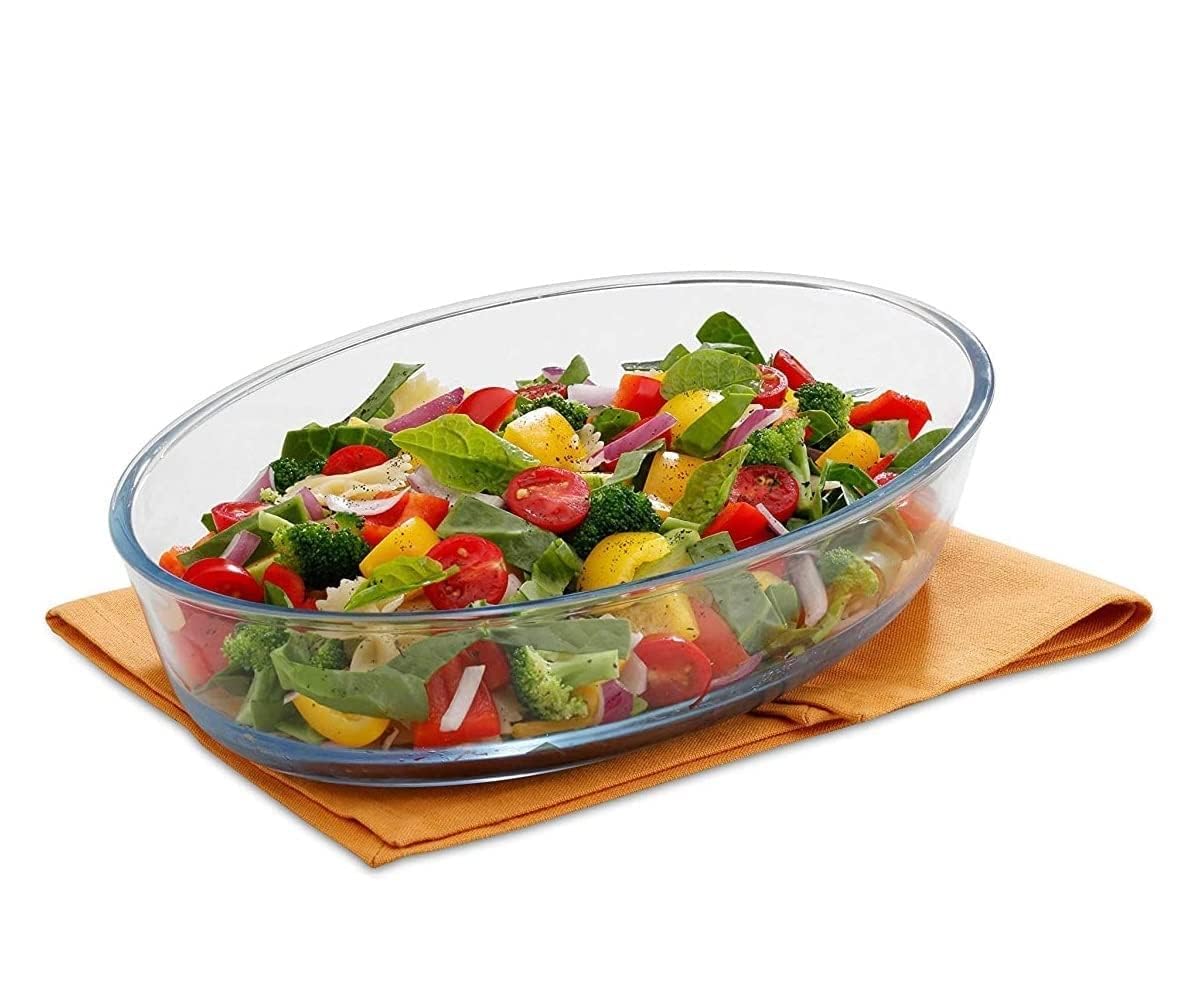 Glass Baking Dish Serving Tray, Transparent, Microwave Oven Dishwasher Freezer Safe, Oval Borosilicate Glass Baking Tray – 700ml (pack of 1)