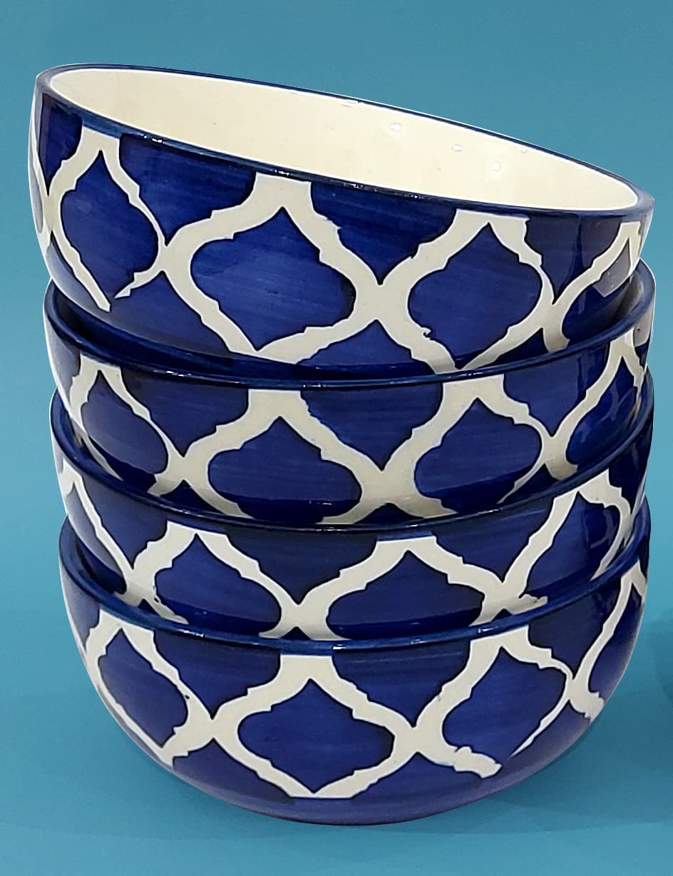 Handmade Ceramic Bowl, Small Serving Bowl for Home Kitchen 180ML Bowl (Blue Bowl Pack of 4)