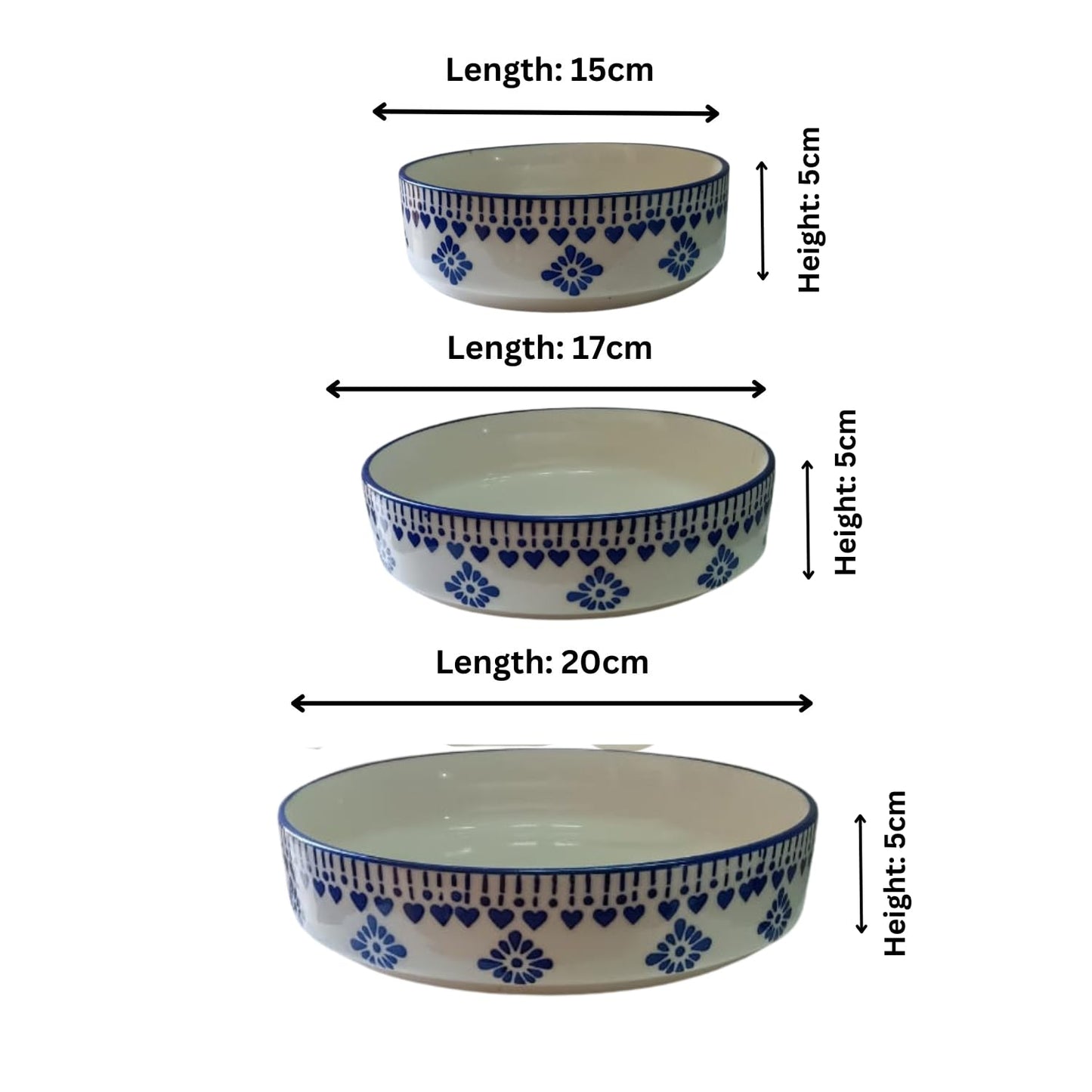 Handmade Ceramic Stylish Premium Flat Deep Salad Chivalry Ceramic Bowls Set – Pack of 3