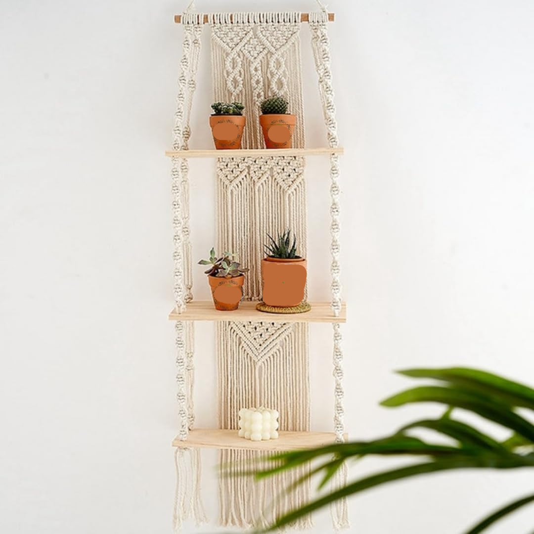 3-Tier Macrame Wall Hanging Shelf