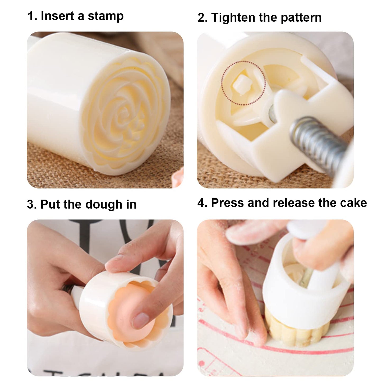 Cake Mold Set 4pcs 50g Cookie Stamps, DIY Hand Press Cookie Dessert Cutter Pastry Decoration Tool Cake Mold Set 4pcs 50g Cookie Stamps