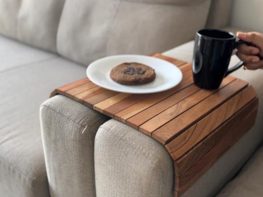 Wooden Hallway Sofa Arm Tray Table Flexible Foldable Sofa Tray for Couch Armrest
