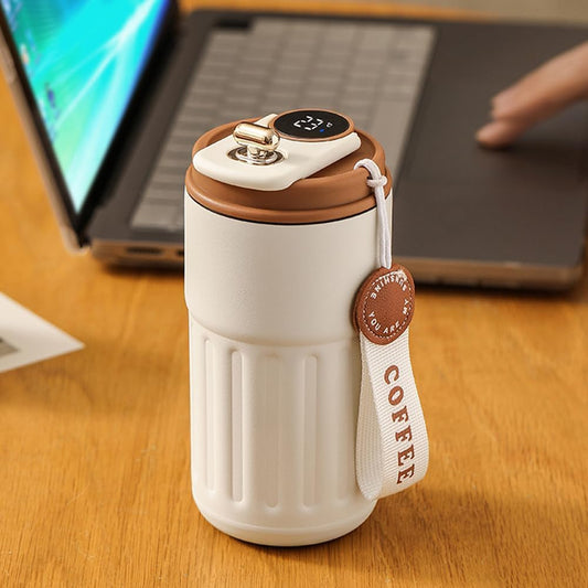 Smart Temperature Display Travel Mug – 460ml (White Brown)