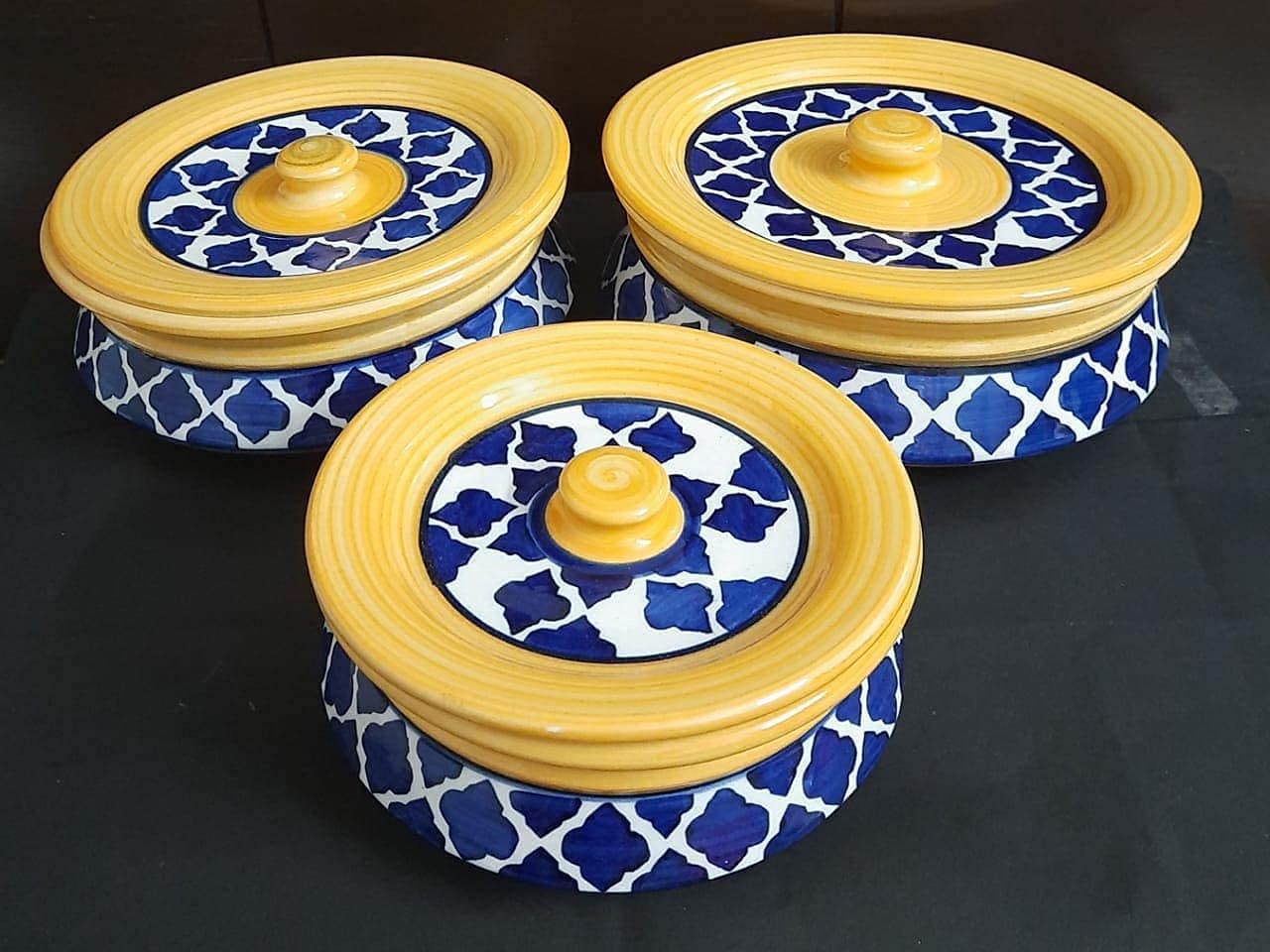 Stoneware Handmade Ceramic Handpainted Multipurpose Storage Ceramic Jars & Containers with Lid (Yellow)