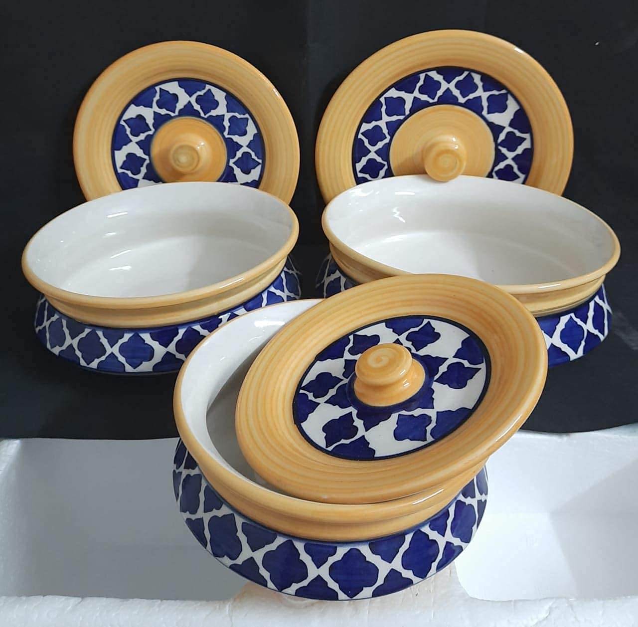 Stoneware Handmade Ceramic Handpainted Multipurpose Storage Ceramic Jars & Containers with Lid (Yellow)