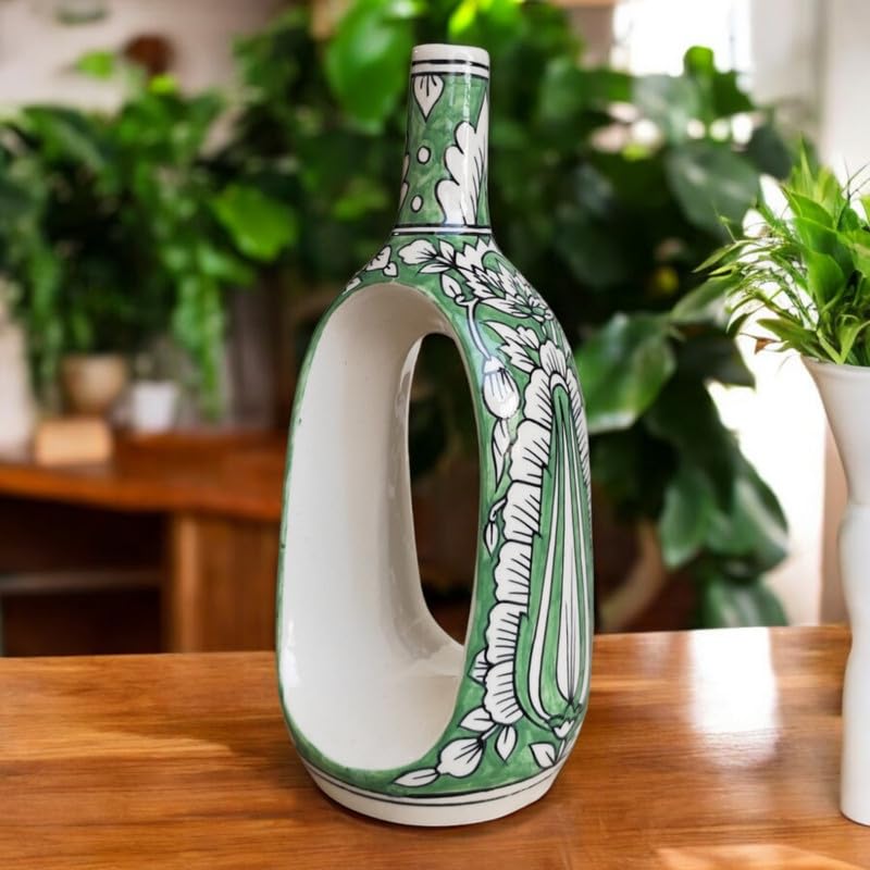 Mughal Elegance Hand-Painted Ceramic Vase – 11 Inch