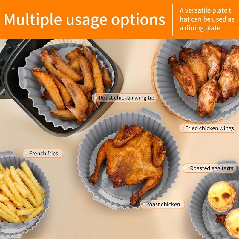 6Pcs Silicone Air Fryer Basket and Tray with Handles Non-Stick, Heat-Resistant Air Fryer Basket, Oven Accessories Round Baking Tray (Multicolor)