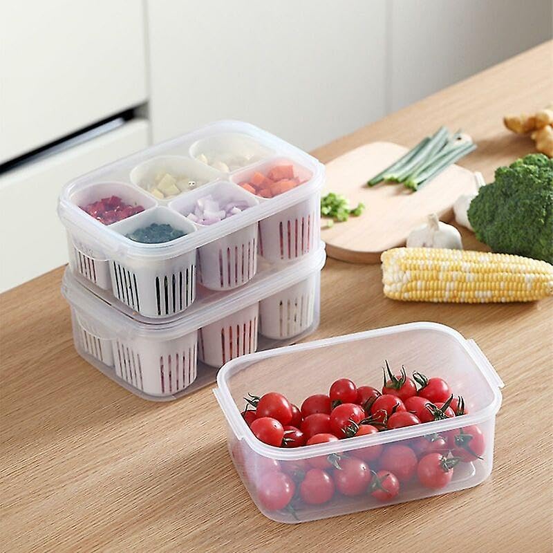 Fridge 6-in-1 Airtight Storage Container - Storage Boxes for Refrigerator with Draining Feature (pack of 1)