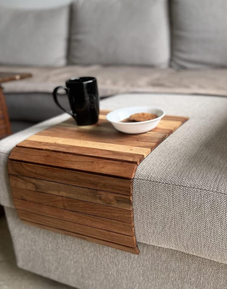 Wooden Hallway Sofa Arm Tray Table Flexible Foldable Sofa Tray for Couch Armrest