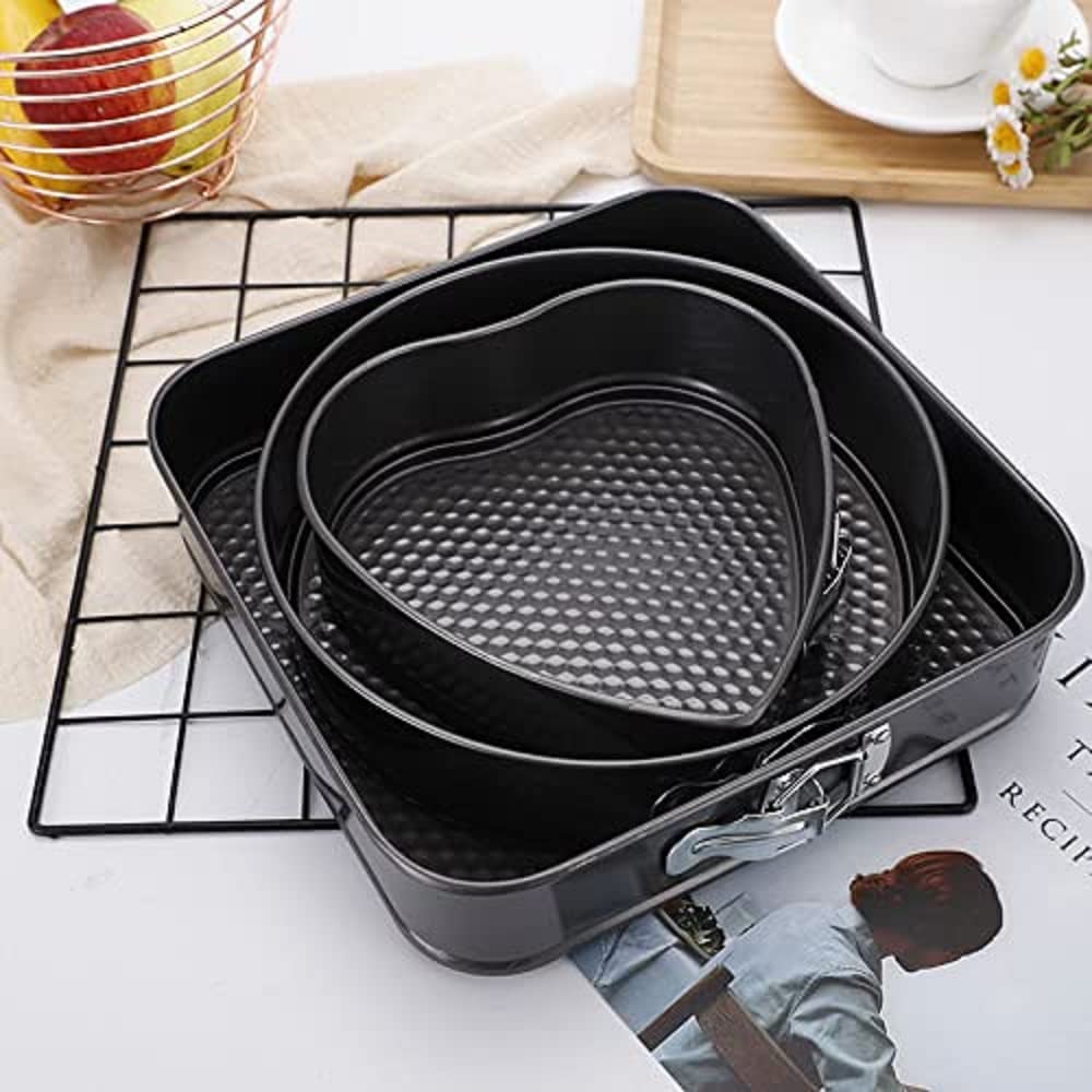 3-Piece Non-Stick Springform Cake Pan Set (Heart, Round & Square)