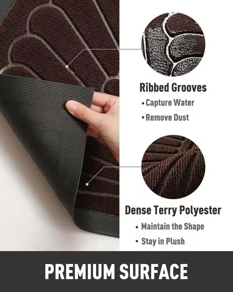 Stylish & Sturdy Semi-Circular Rubber Door Mat – Flower Brown (Extra Large)