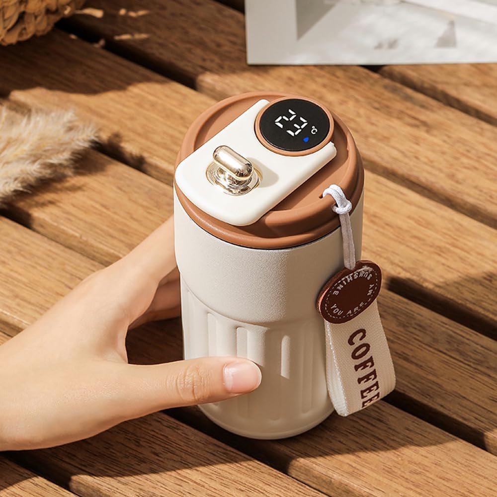 Smart Temperature Display Travel Mug – 460ml (White Brown)