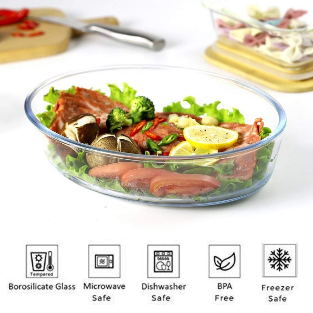 Glass Baking Dish Serving Tray, Transparent, Microwave Oven Dishwasher Freezer Safe, Oval Borosilicate Glass Baking Tray – 700ml (pack of 1)