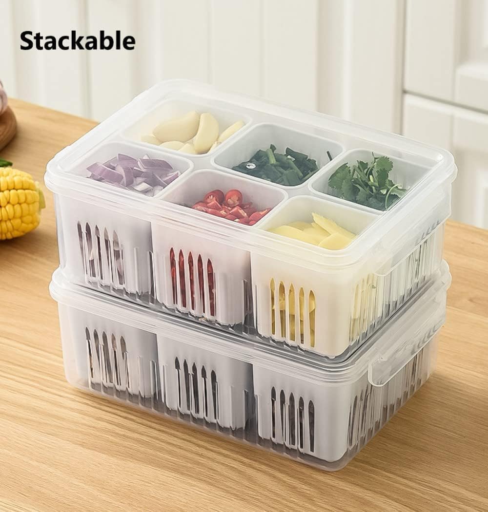 Fridge 6-in-1 Airtight Storage Container - Storage Boxes for Refrigerator with Draining Feature (pack of 1)