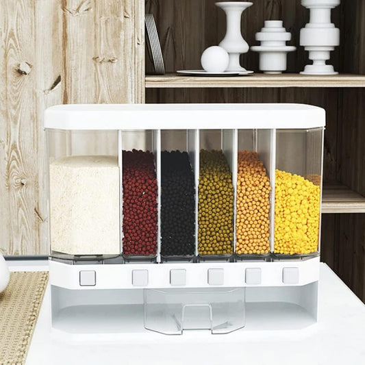 Wall Mounted Cereal Plastic Dispenser - 6 Grid Dry Food Dispenser for Kitchen Storage