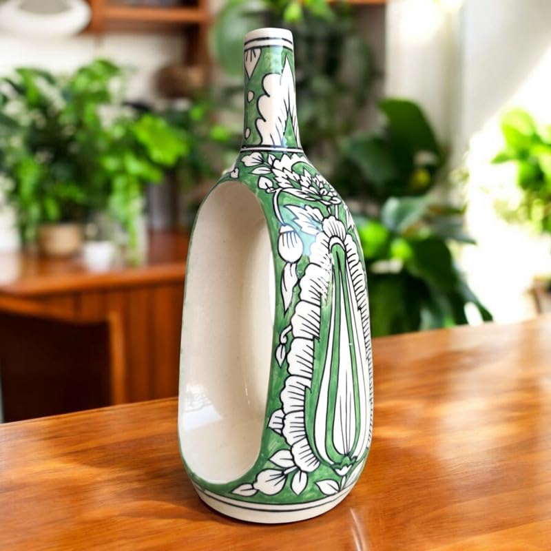 Mughal Elegance Hand-Painted Ceramic Vase – 11 Inch