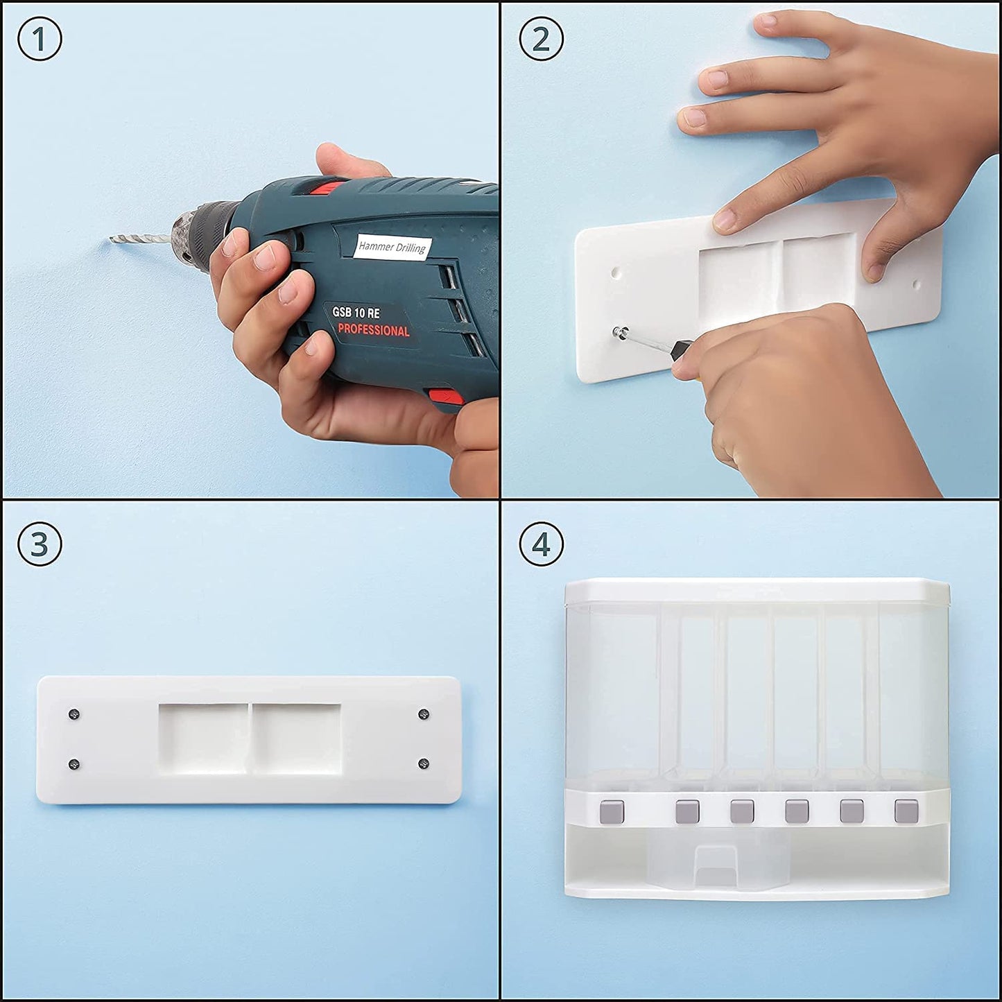 Wall Mounted Cereal Plastic Dispenser - 6 Grid Dry Food Dispenser for Kitchen Storage
