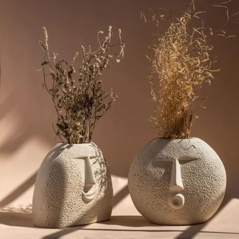 Malaikah Artistic Face-Shaped Ceramic Vase Set β White (Pack of 2)