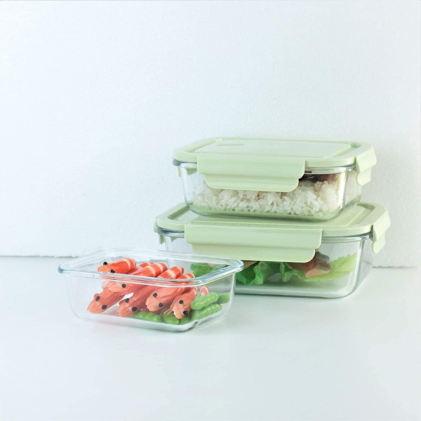 Glass Airtight Container Set for Food Storage - Leak Proof (Small, Medium, Large) (Pack of 3)