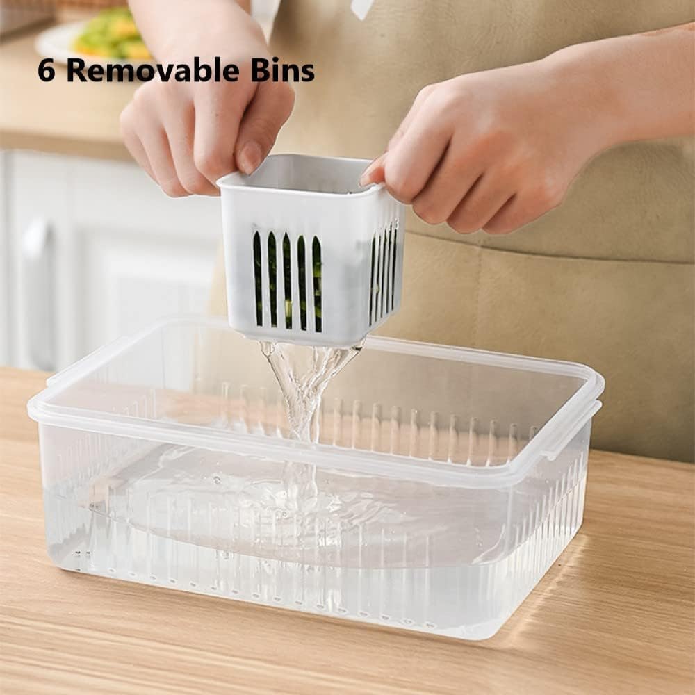 Fridge 6-in-1 Airtight Storage Container - Storage Boxes for Refrigerator with Draining Feature (pack of 1)