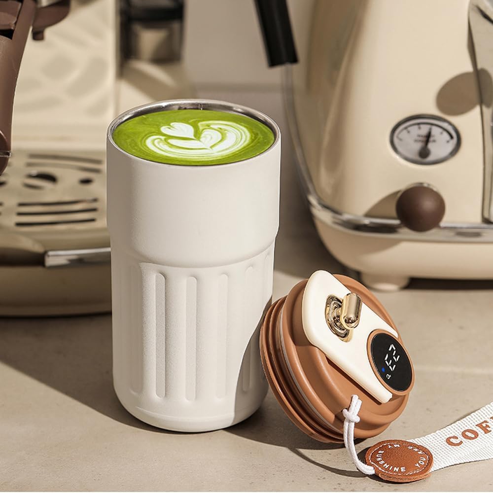 Smart Temperature Display Travel Mug – 460ml (White Brown)