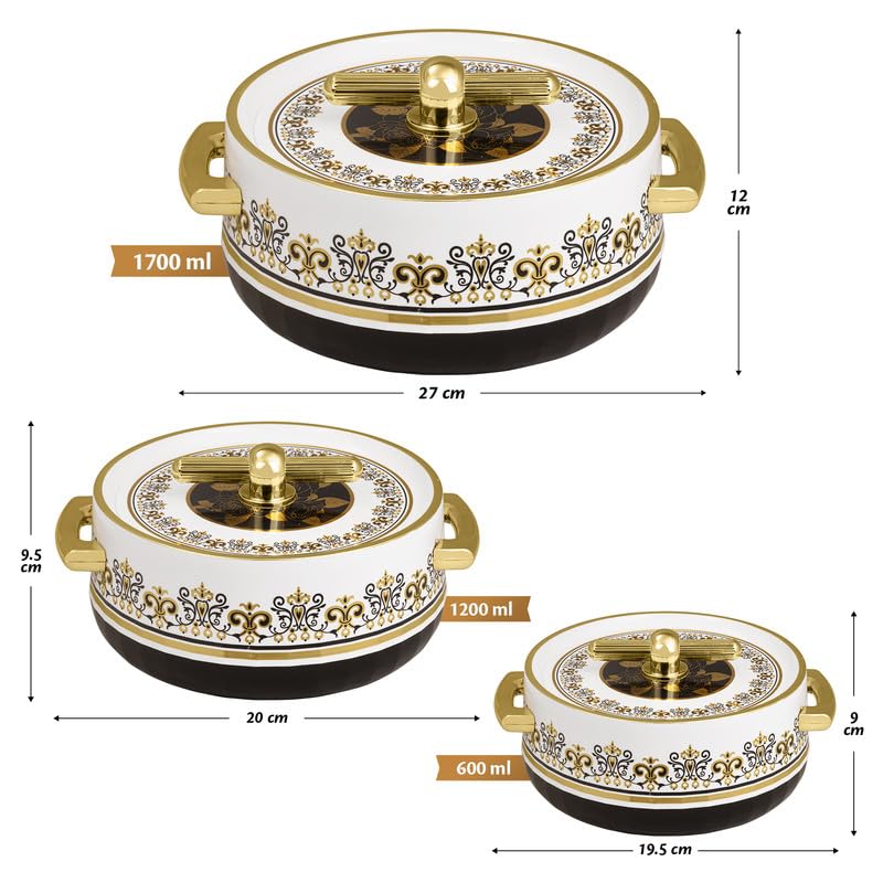 Elegance Royal Coral Black Inner Steel Casserole Set of 3 (1700ml, 1200ml, 600ml)