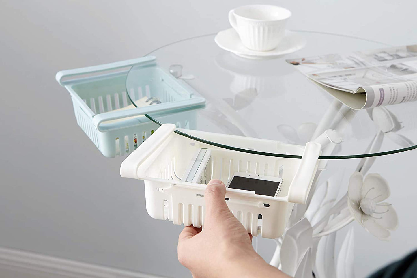 Expandable Fridge Storage Saver Rack Under Shelf Refrigerator Sliding Drawer Fruit Vegetable Egg Chocolate Organizer (4 Pieces)