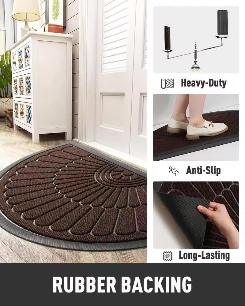 Stylish & Sturdy Semi-Circular Rubber Door Mat – Flower Brown (Extra Large)