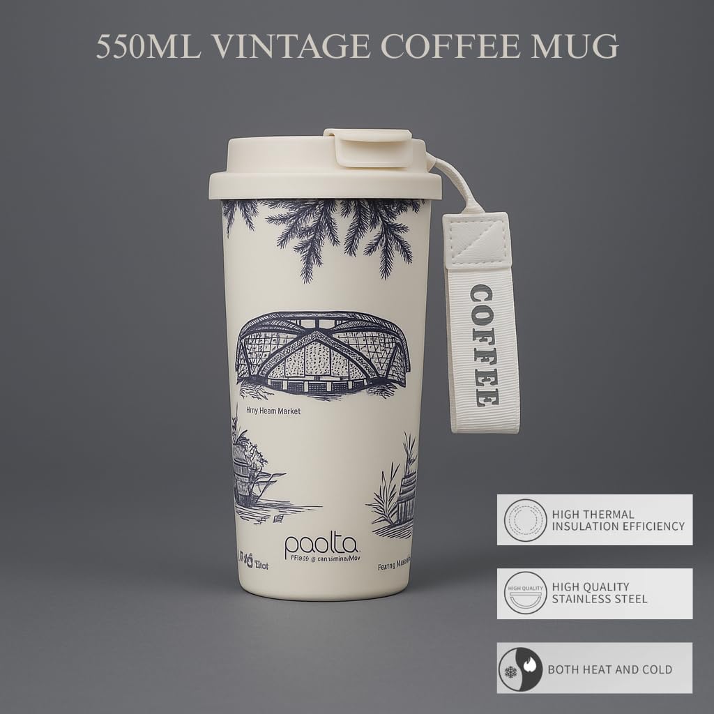 Premium Vacuum Insulated Coffee Tumbler, Travel Tumbler Durable Material, Insulated- Stainless Steel Tumbler 550 ml Shaker (White)