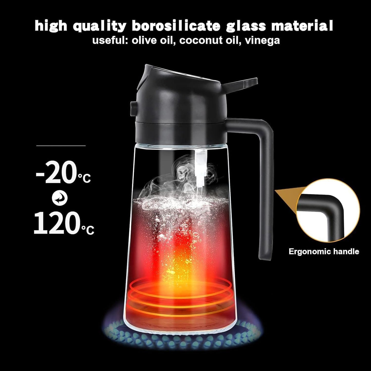 2-in-1 Oil Sprayer & Dispenser - Olive Oil Bottle with Premium Nozzle Food Grade Oil Container for Air Fryer, Salad, BBQ, Roasting – 500ml