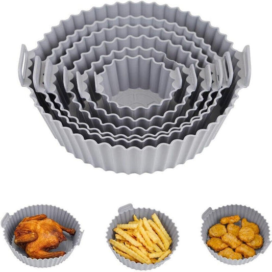 6Pcs Silicone Air Fryer Basket and Tray with Handles Non-Stick, Heat-Resistant Air Fryer Basket, Oven Accessories Round Baking Tray (Multicolor)