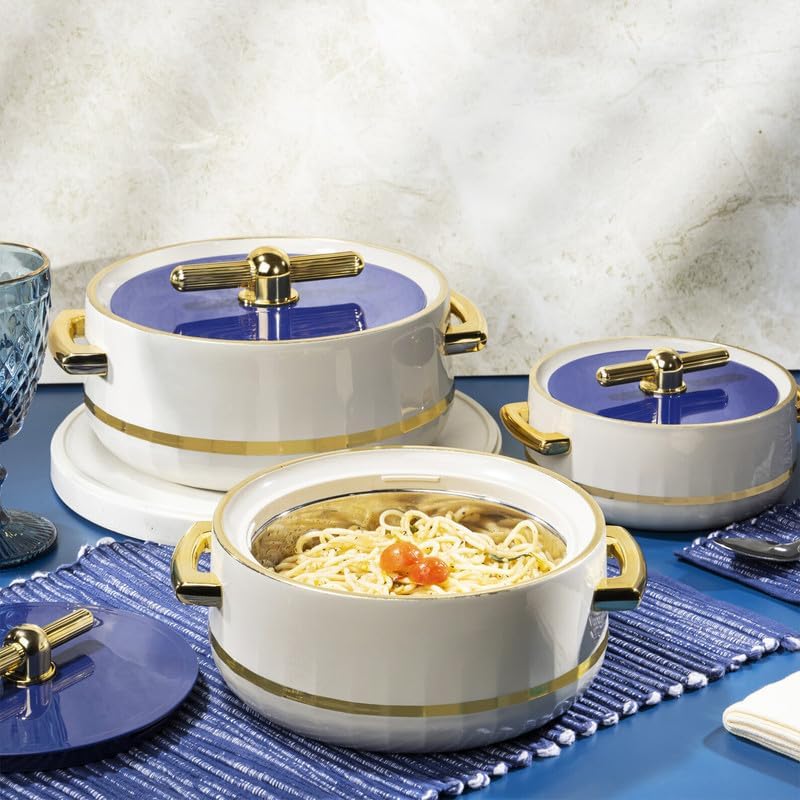 Elegance Royal Navy Blue Inner Steel Casserole Set of 3 (1700ml, 1200ml, 600ml)