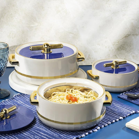 Elegance Royal Navy Blue Inner Steel Casserole Set of 3 (1700ml, 1200ml, 600ml)