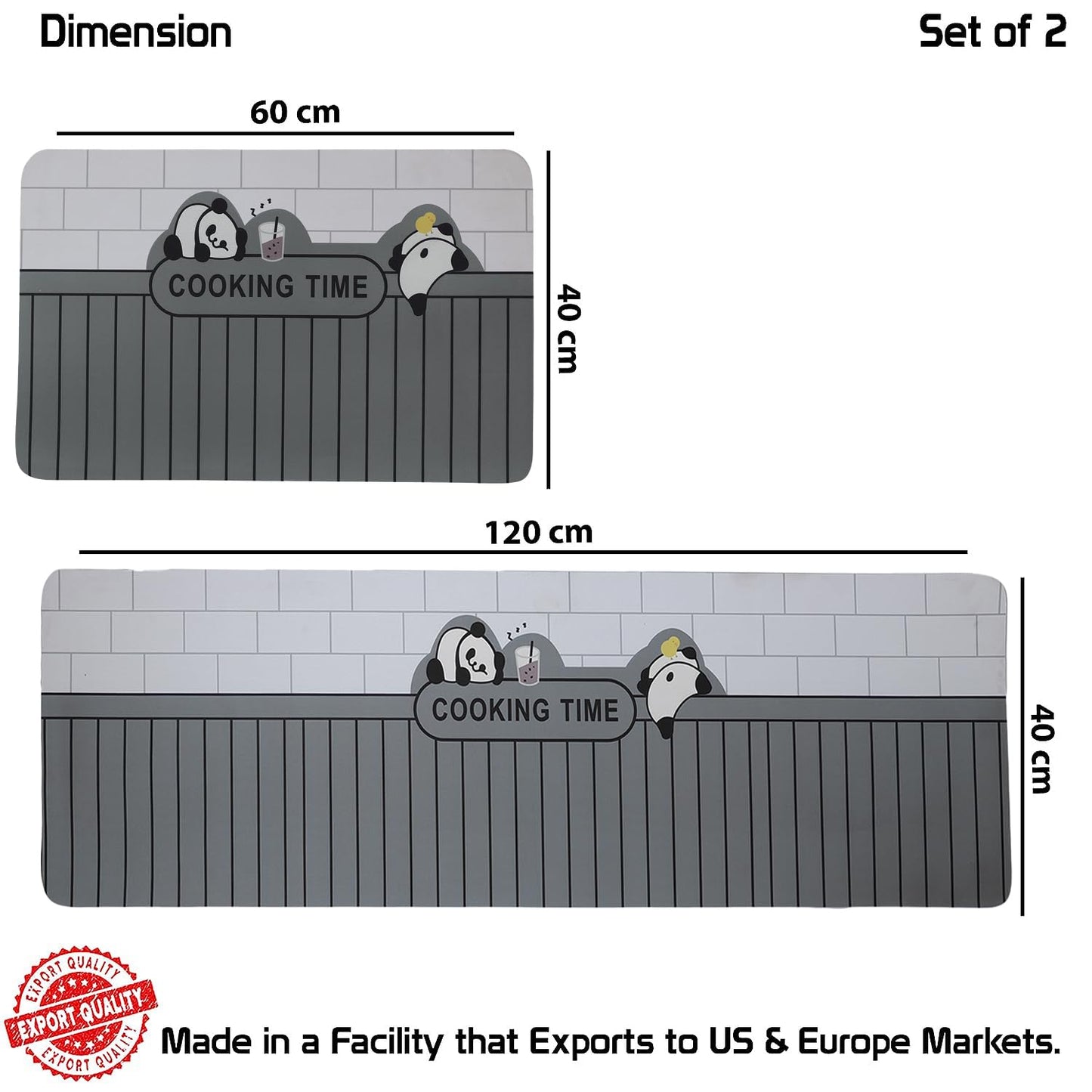 Stylish Modern Prints Rubber Kitchen Mat – Pack of 2 (Panda)
