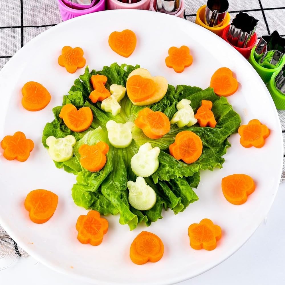 12 PCS Cookie Cutters Stainless Steel Vegetable Fruit Biscuit Cutters Shapes Sets Mold Pattern, for Kid Baking Cooking Food Decoration