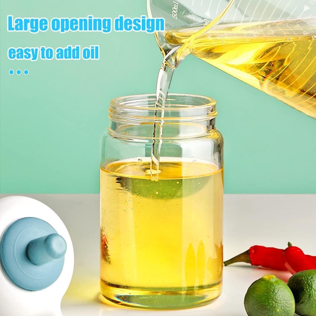 2-in-1 Oil Dispenser Bottle with Silicone Brush | Condiment Jar & Basting Bottle Refillable Oil Container for Kitchen Use – 230ml (Multicolor)