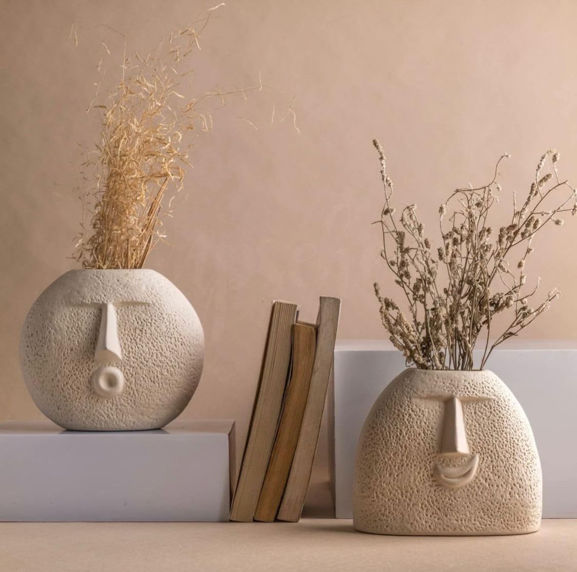 Malaikah Artistic Face-Shaped Ceramic Vase Set β White (Pack of 2)