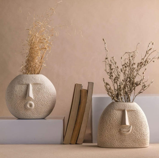 Malaikah Artistic Face-Shaped Ceramic Vase Set β White (Pack of 2)