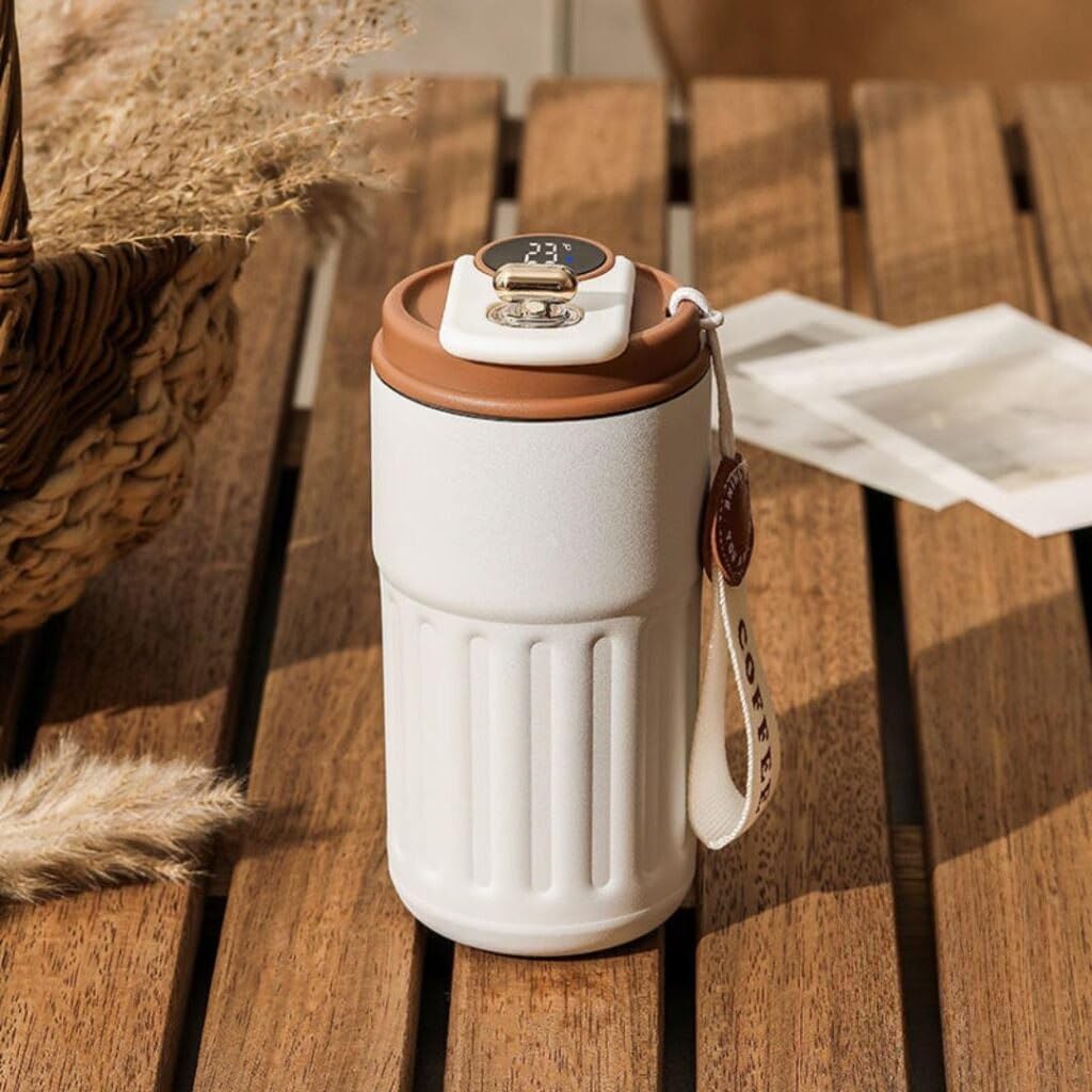Smart Temperature Display Travel Mug – 460ml (White Brown)