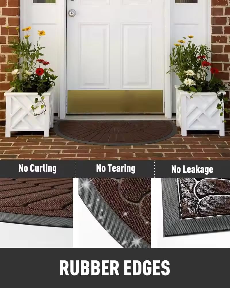 Stylish & Sturdy Semi-Circular Rubber Door Mat – Flower Brown (Extra Large)