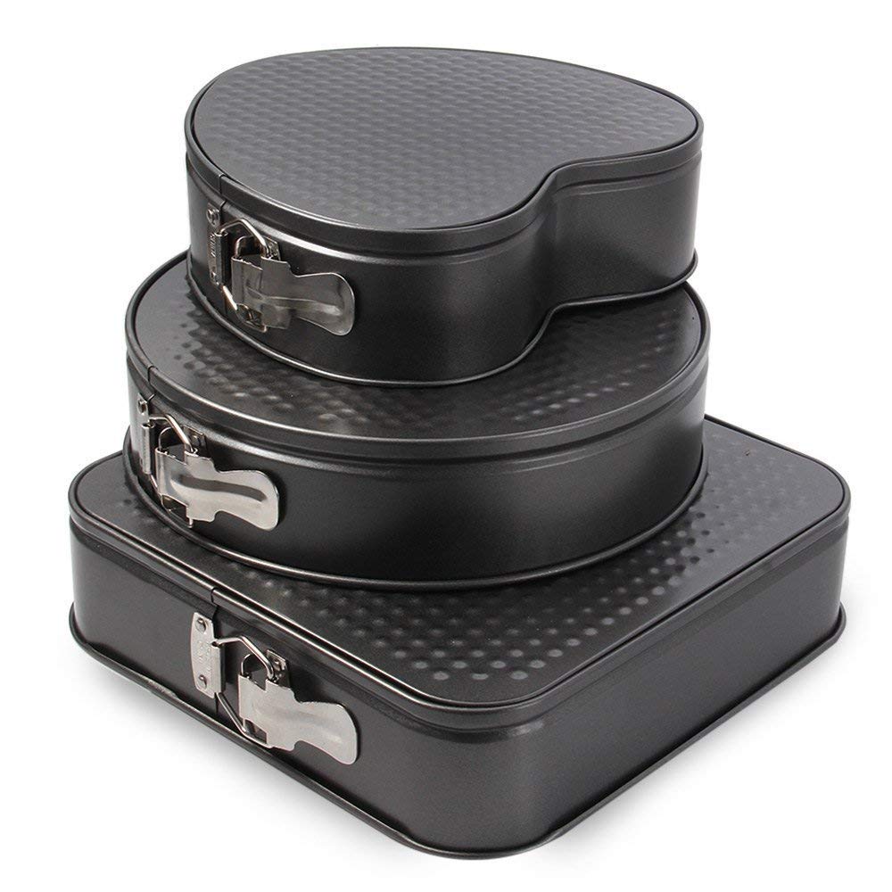 3-Piece Non-Stick Springform Cake Pan Set (Heart, Round & Square)