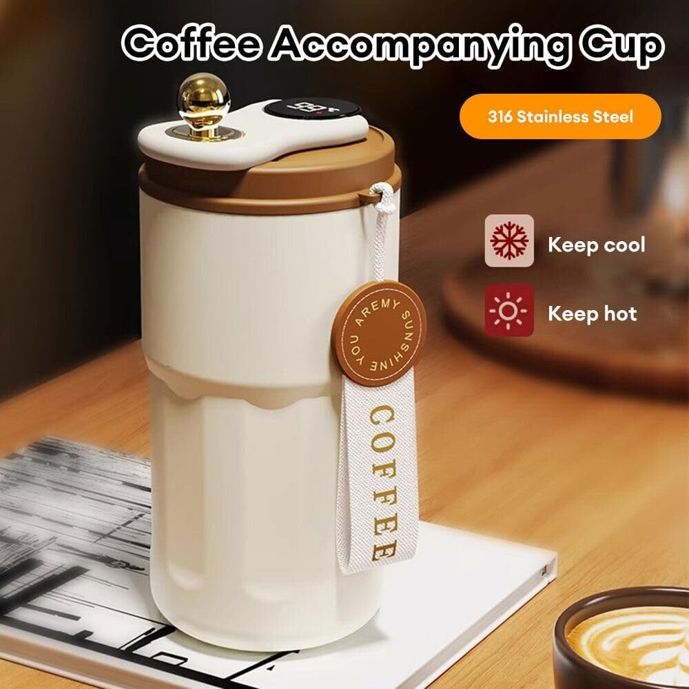 Smart Temperature Display Travel Mug – 460ml (White Brown)