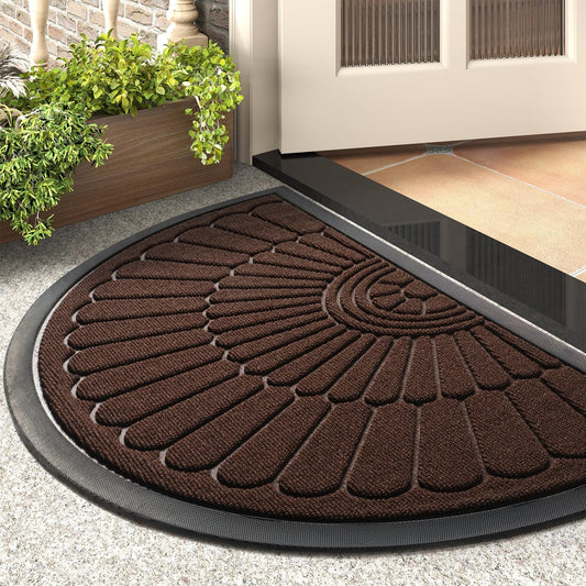 Stylish & Sturdy Semi-Circular Rubber Door Mat β Flower Brown (Extra Large)