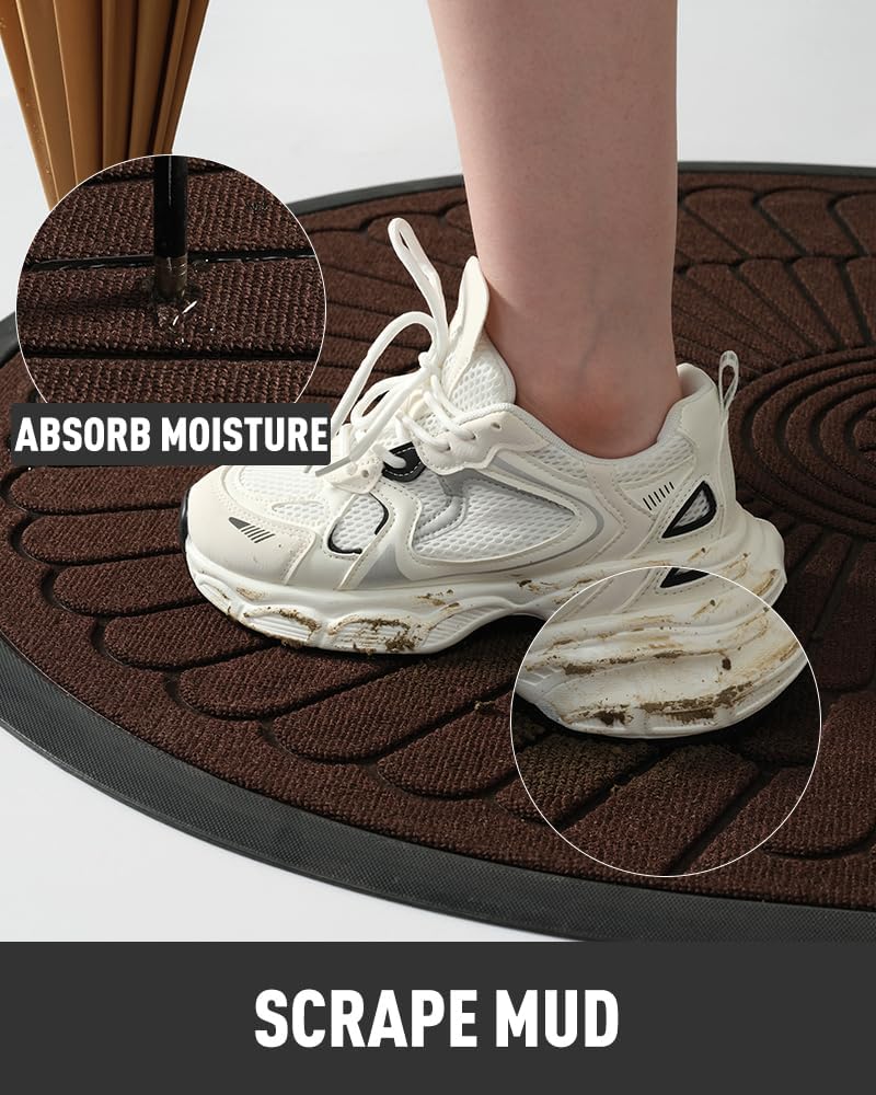 Stylish & Sturdy Semi-Circular Rubber Door Mat – Flower Brown (Extra Large)