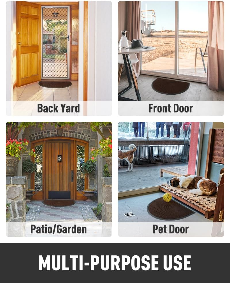 Stylish & Sturdy Semi-Circular Rubber Door Mat – Flower Brown (Extra Large)