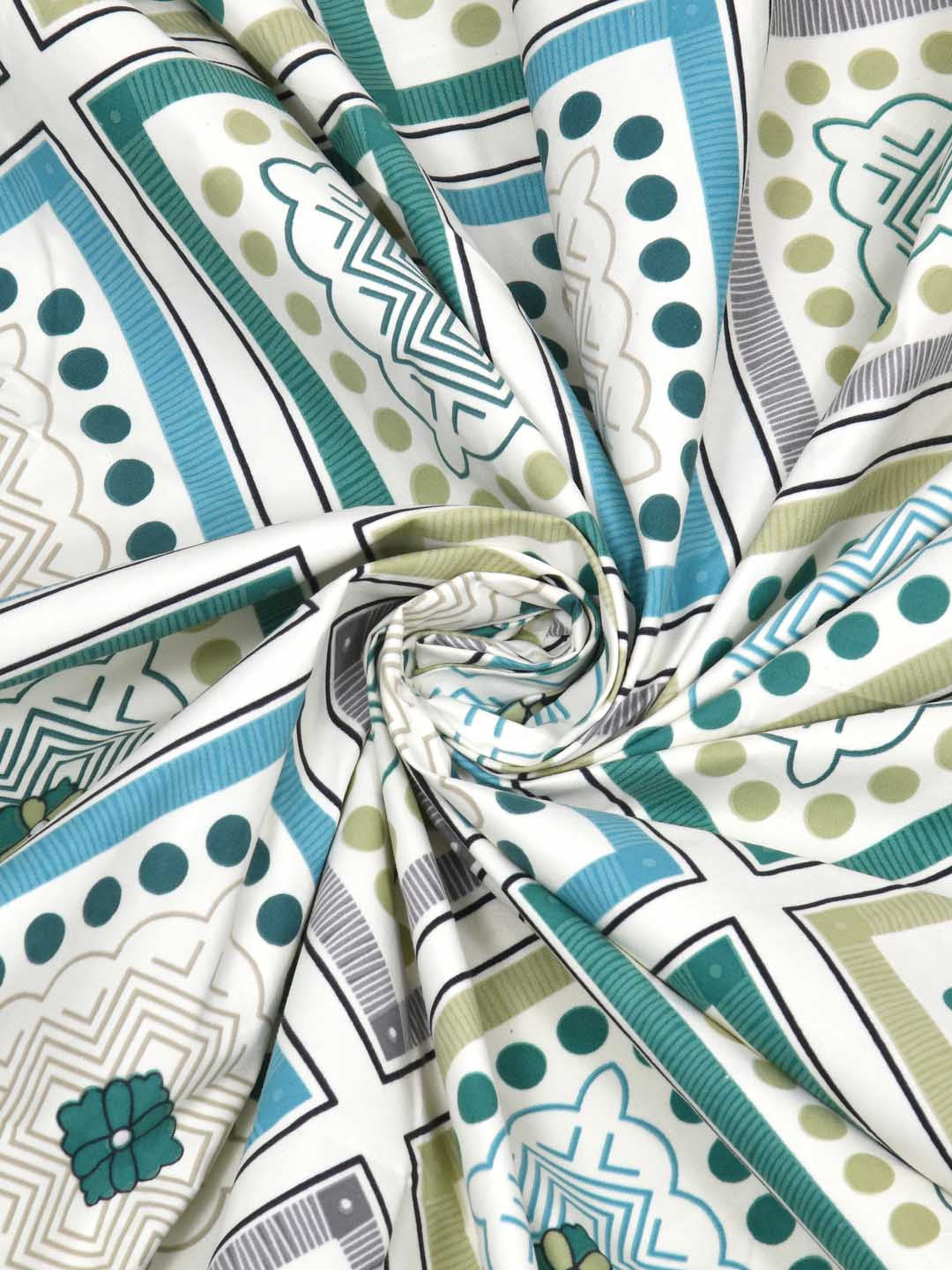 Rangloom Fabrics Double Glazed Green Ethnic Motifs Cotton 220 TC Queen Fine Bedsheet with 2 Pillow Covers