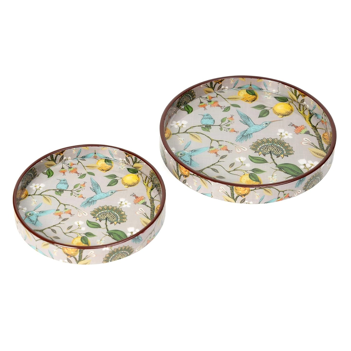Handmade and Enamel Coated Round Engineered Wood Serving Tray - 7 x 7 and 9 x 9 inches (set of 2)